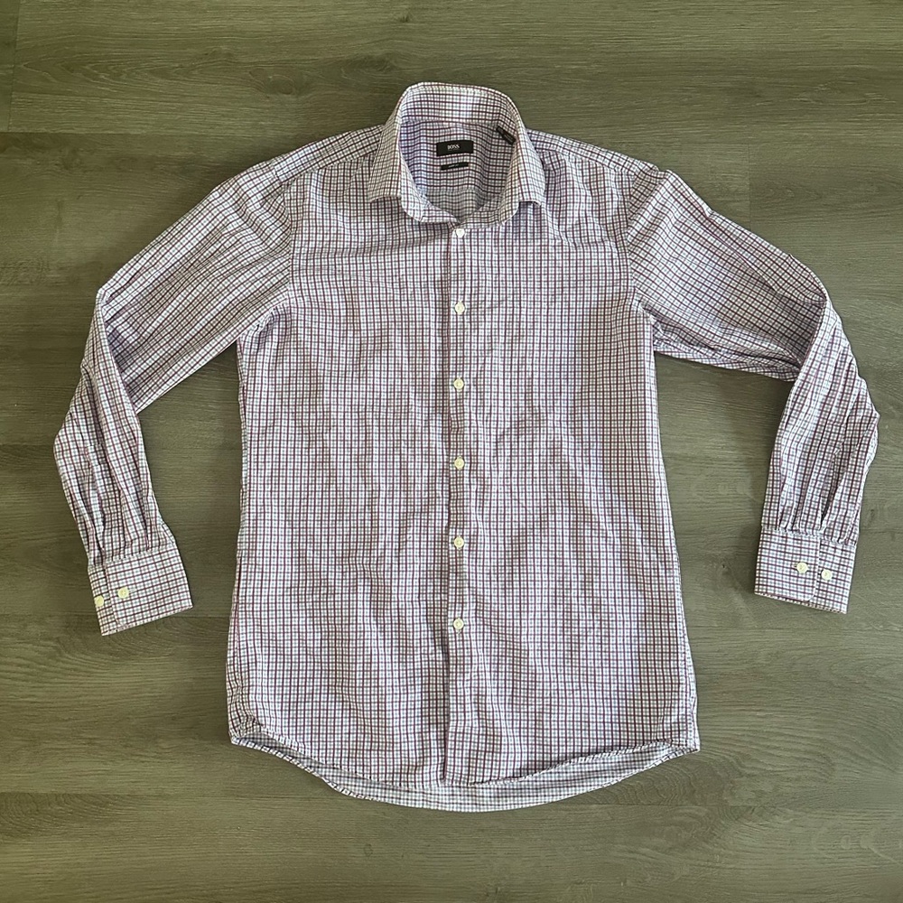 Hugo Boss Shirt Men Purple Sharp Fit Long Sleeve Dress Shirt Size 15 32/33